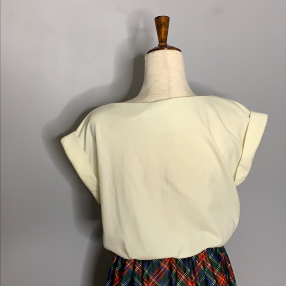 Vintage Beige and Tartan Plaid Cap Sleeve Dress M - Picture 9 of 10